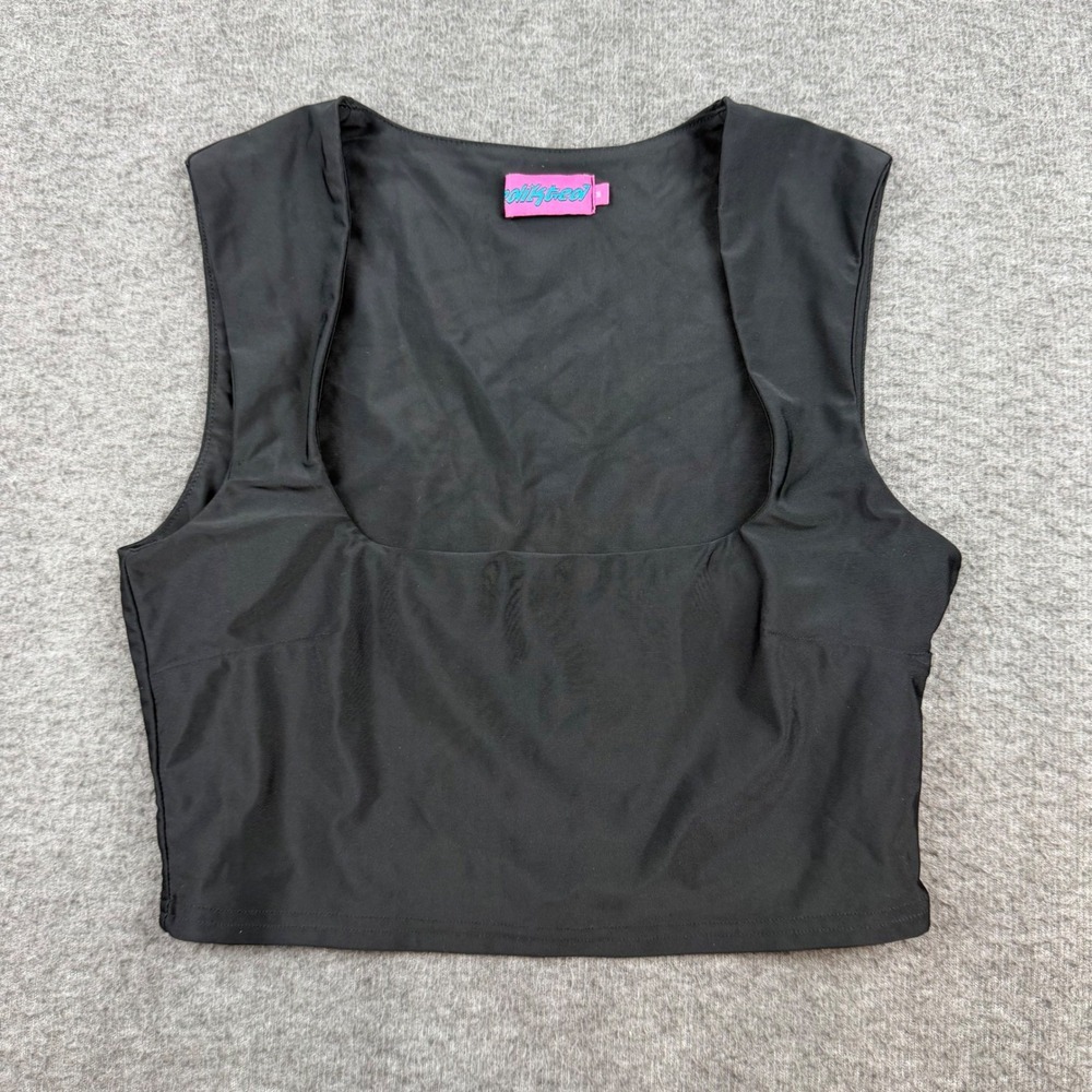 Edikted Crop Top Women's Medium Black Square Neck Sleeveless‎ Stretch Tank